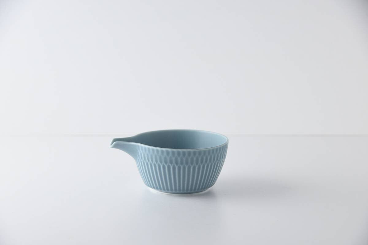 Oda Pottery: Sazanami Design Porcelain Bowl with Pouring Lip (Dark Blue) 小田陶器さざなみ片口小鉢(ブルーグレー)