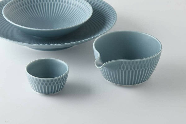 Oda Pottery: Sazanami Design Porcelain Bowl with Pouring Lip (Dark Blue) 小田陶器さざなみ片口小鉢(ブルーグレー)