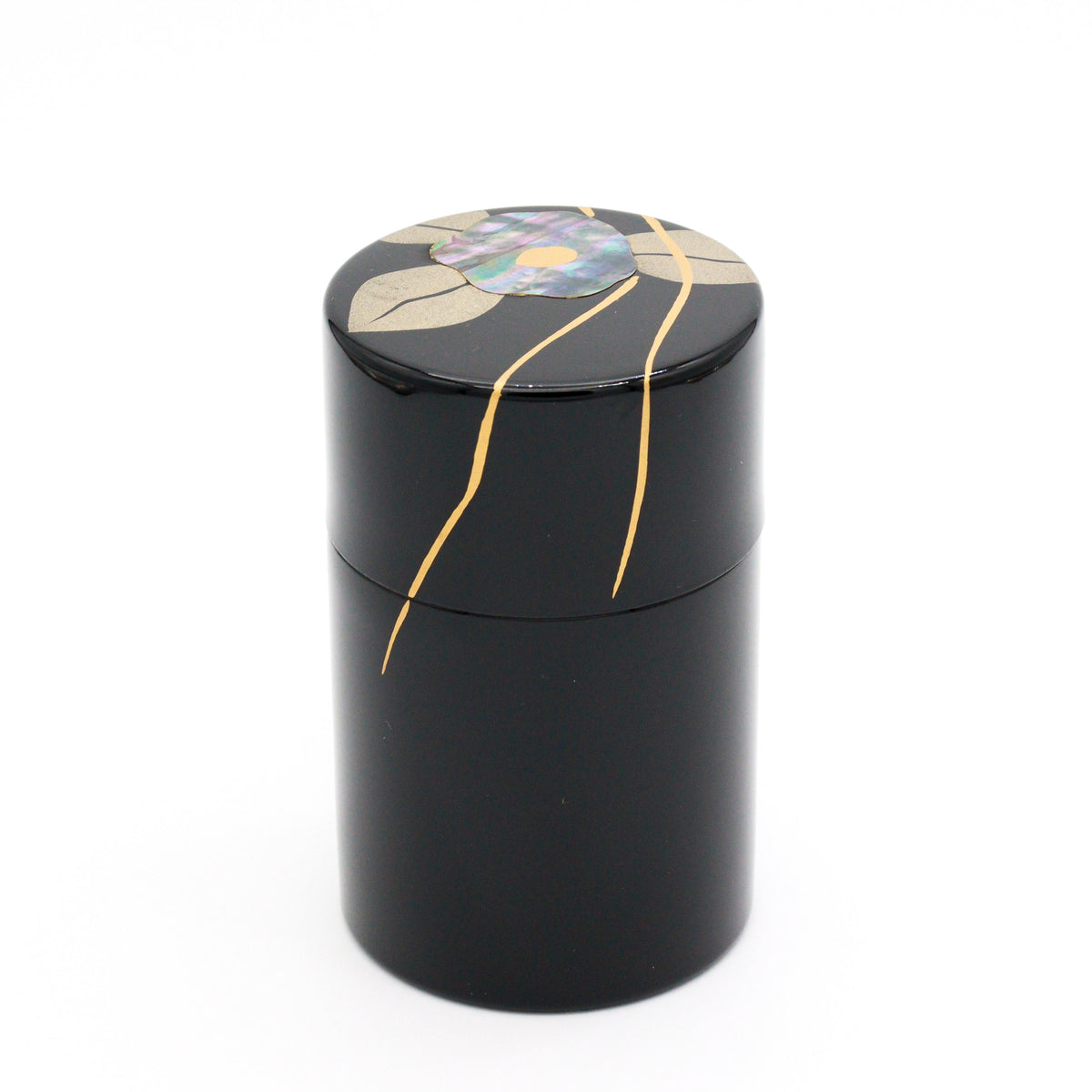 Korindo Echizen: Urushi Tea Canister Kai-Tsubaki - 光琳堂 越前漆器: うるし茶筒「貝椿」