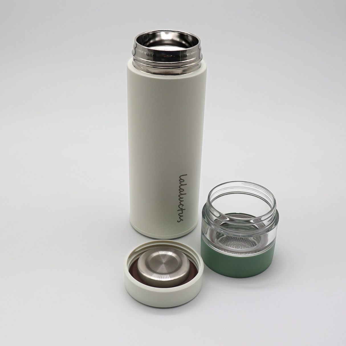 Lalaluctus ティーボトル - ステンレススチールタンブラー(ティーストレーナー付き) - クリームホワイト - 400 ml