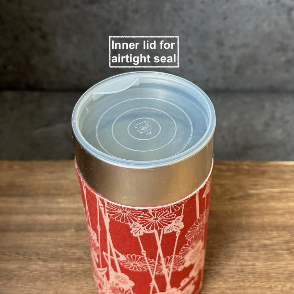 奥村製罐:茶筒 布製(煎茶175g用)、デザイン:青海波 黒