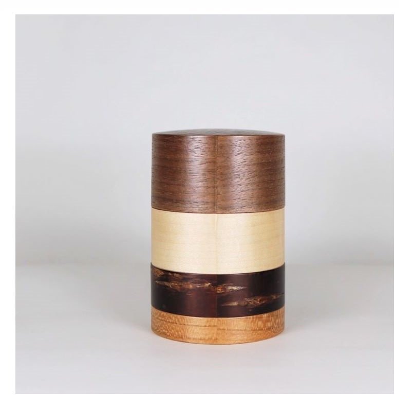 Fujiki Denshiro: Wazutsu Series Kabazaiku Tea Canisters, 4-color Walnut 輪筒4色 茶筒 くるみ - Yunomi.life