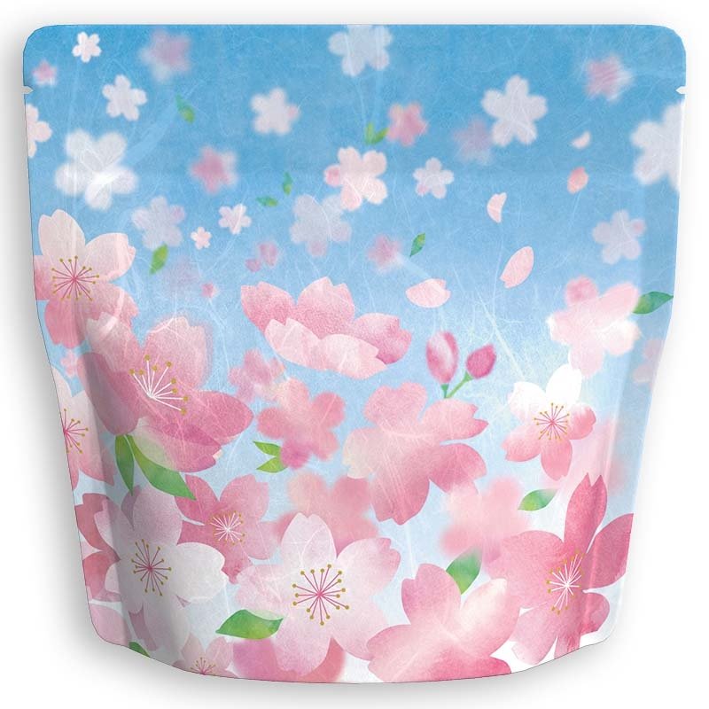 Yoshimura Pack 10132 Resealable Washi Paper Bag Sakura Blue Sky 雲竜アルミチャック付スタンド袋 桜舞う - Yunomi.life