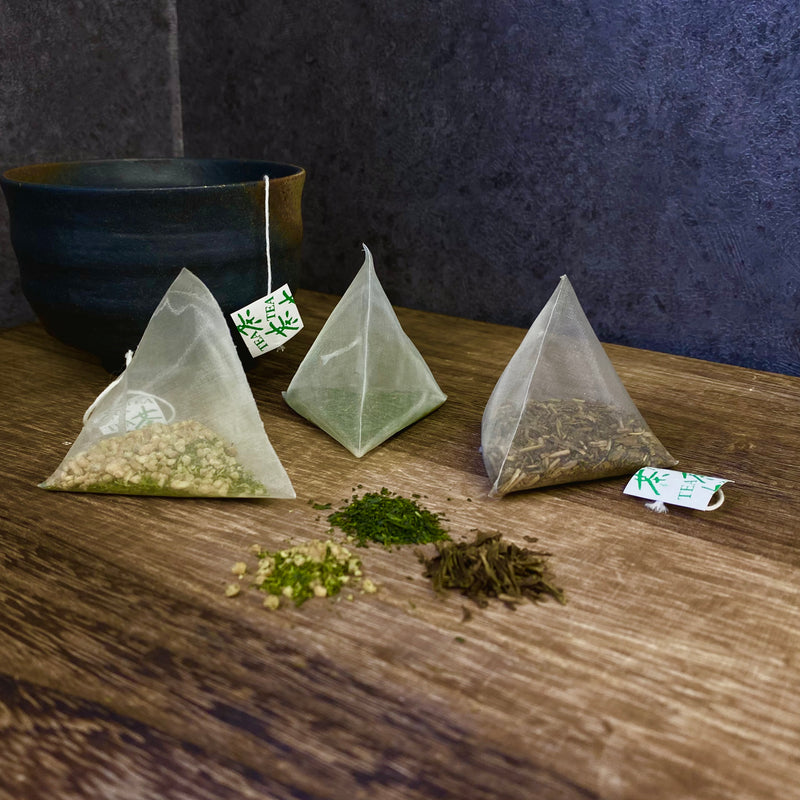 Yunomi Pyramids - Japanese Tea Bags - Fukamushicha, Genmaicha, Hojicha