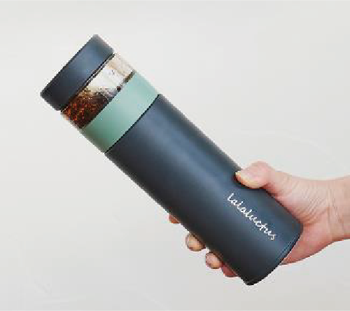 Lalaluctus Tea Bottle - Stainless Steel Tumbler with Tea Strainer - Dark Gray - 400 ml