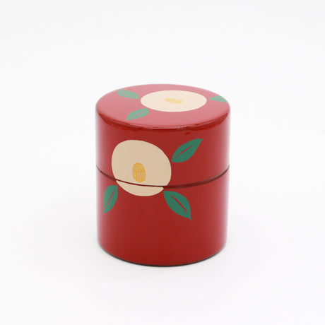Korindo Echizen: Urushi Tea Canister Aka-Tsubaki - 光琳堂 越前漆器: うるし茶筒「朱椿」
