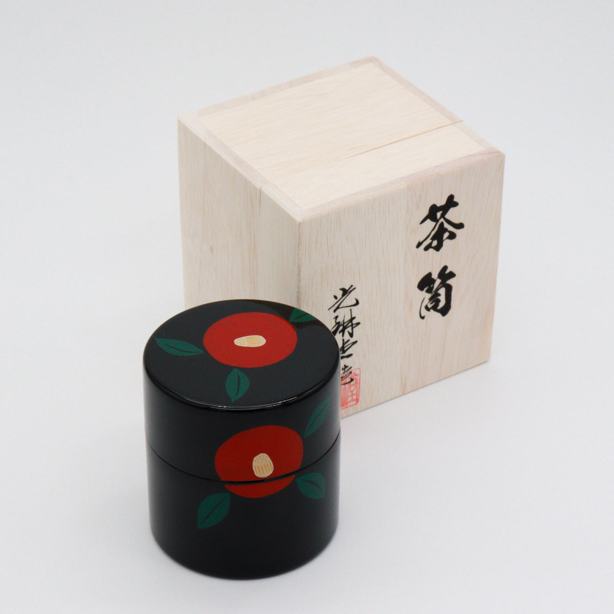 Korindo Echizen: Urushi Tea Canister Kuro-Tsubaki - 光琳堂 越前漆器: うるし茶筒「黒椿」 yunomi.life