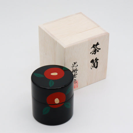 Korindo Echizen: Urushi Tea Canister Kuro-Tsubaki - 光琳堂 越前漆器: うるし茶筒「黒椿」 yunomi.life