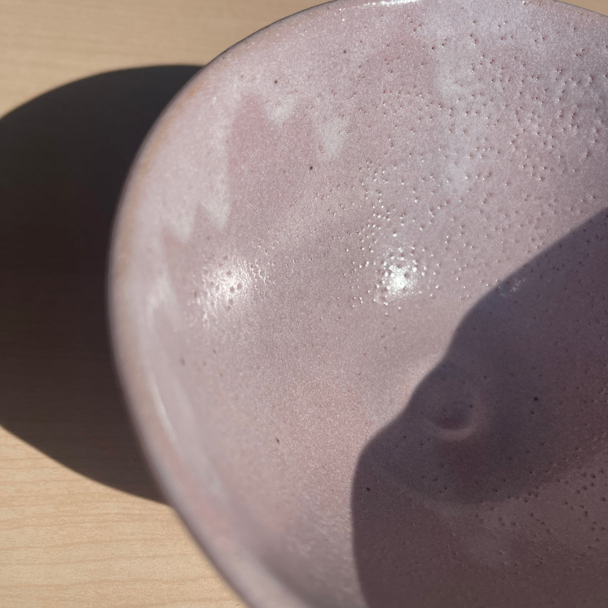 Pink Shino Natsume Matcha Bowl upclose