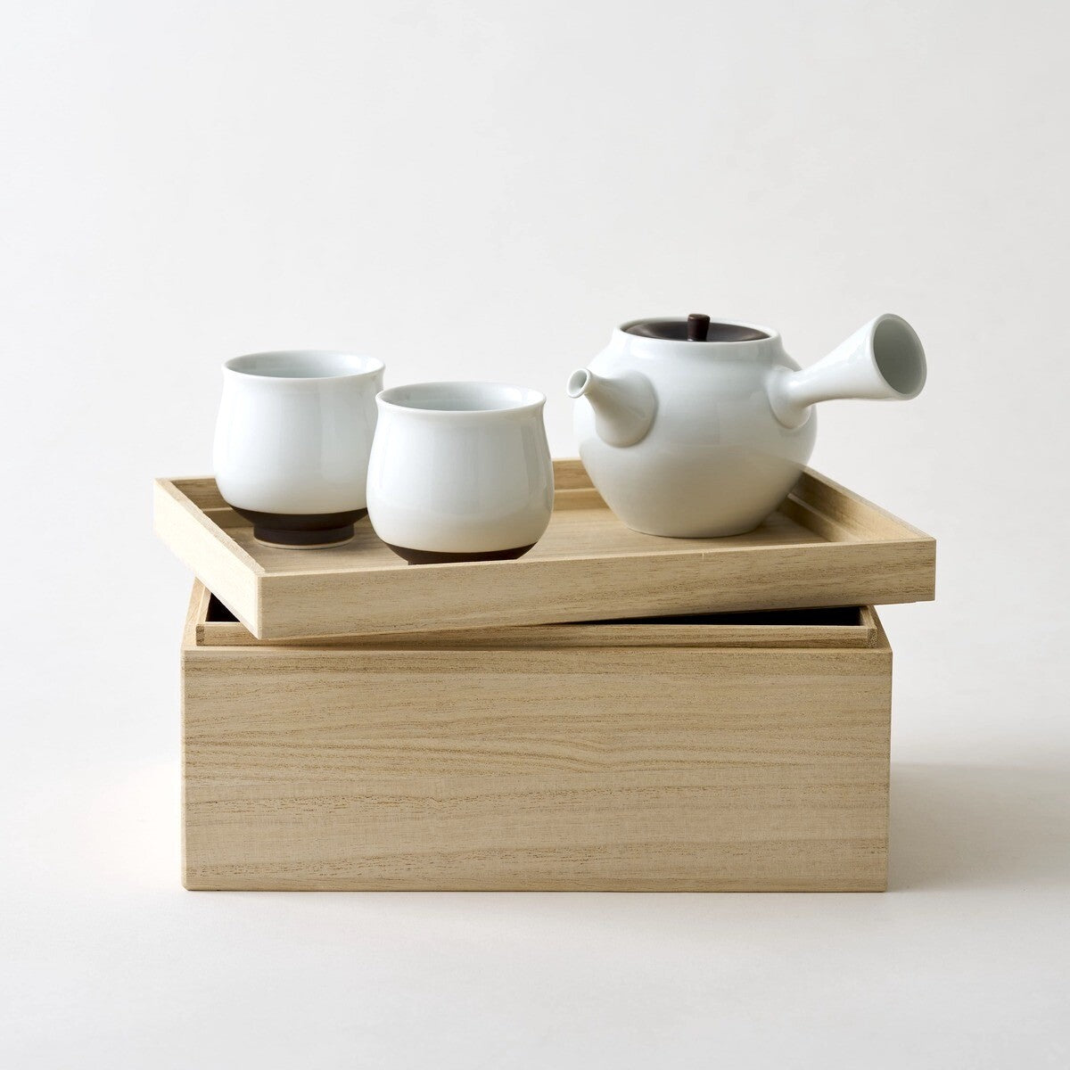 WDH - Hasamiyaki Porcelain White Kyusu Tea Set (Pot + 2 Cups)