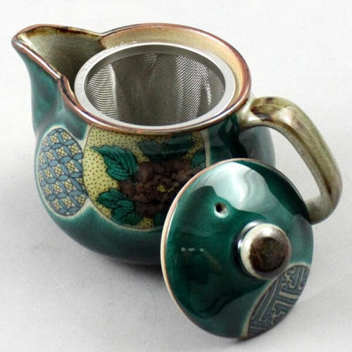 Kutaniyaki Green Background with Marumon Pattern - Tea Pot (360 ml)