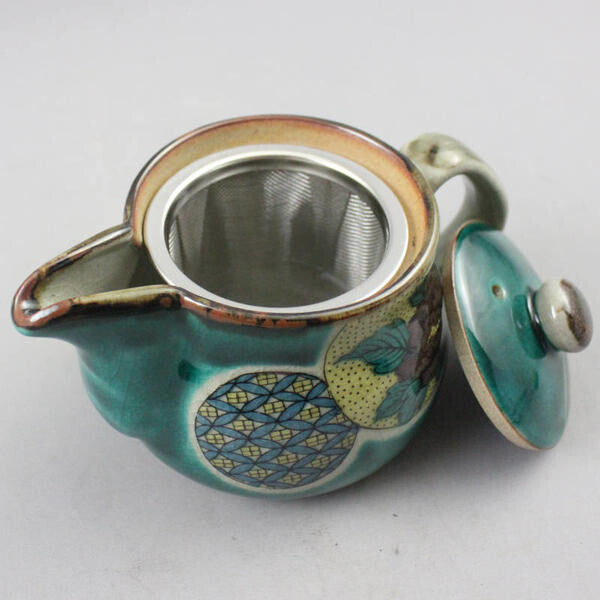 Kutaniyaki Kutsurogi Tea Set - Green Background with Marumon Pattern