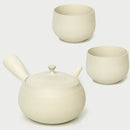 Yamaki ikai F252/F251x2: Set of Tokoname white Kyusu Tea Pot and 2 tea cups 常滑 陶仙ホワイト茶器揃