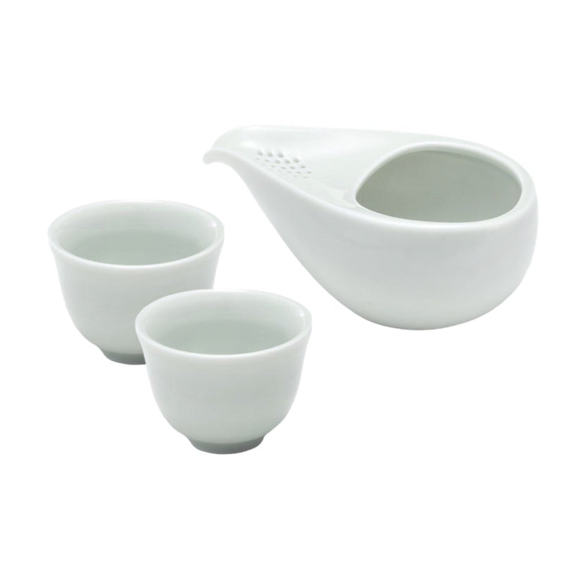 Fujisou: Porcelain White Bankoyaki Hitoshizuku Kyusu Set - Tea Pot + 2 cups ひとしずくとしずく碗２杯（小） - Yunomi.life
