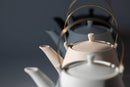 Yamatsu Kiln (Minoyaki, Gifu): Minimalist Frustum Kyusu Tea pot with Brass handle (Tsubame sanjyo), Pale blue 晋山窯ヤマツ 土瓶 白藍釉 (真鍮ツル)